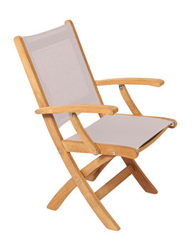 Traditional Teak KATE folding armchair / fauteuil pliant (Taupe)