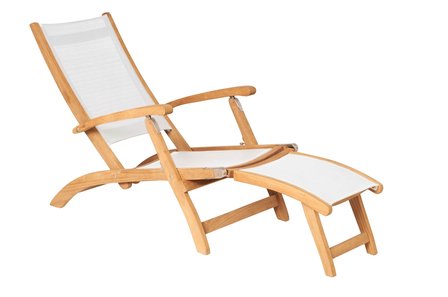 Traditional Teak KATE deckchair / chaise longue (blanc)