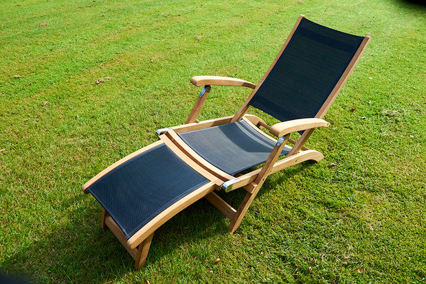 Traditional Teak KATE deckchair / chaise longue (blanc)